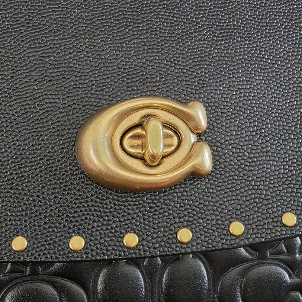 Coach 53344 Parker Black Leather Genuine Snakeskin Rivet Chain Shoulder Bag - Picture 7 of 16